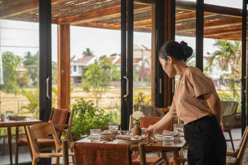 Dining overlooking the lush green An My paddy fields.